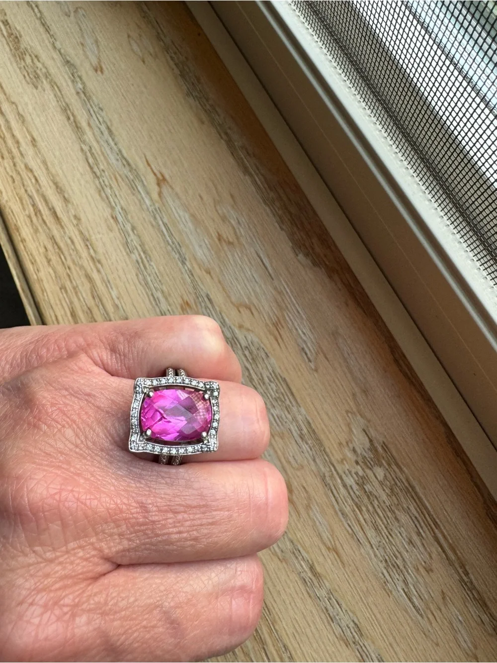 Pink Sapphire Cocktail Ring with Crystal Accents